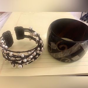 LAST CHANCE 2 vintage boho hippy bracelets, brown white and tan EUC